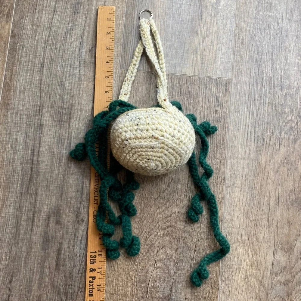 Handmade Crochet Hanging Plant with Faux Succulent Boho Green Decor‎
